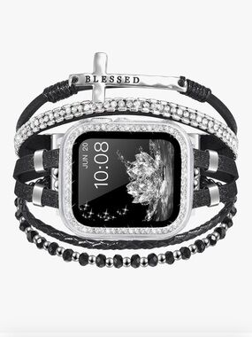 Blessed Cross Wrap Apple Watch Band - Black & Silver, 44mm